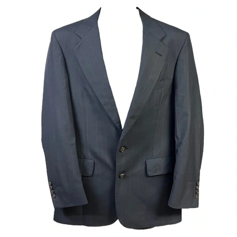 Bill Blass Men's Black Pinstripe Two Button Suit Jacket Classic Professional USA